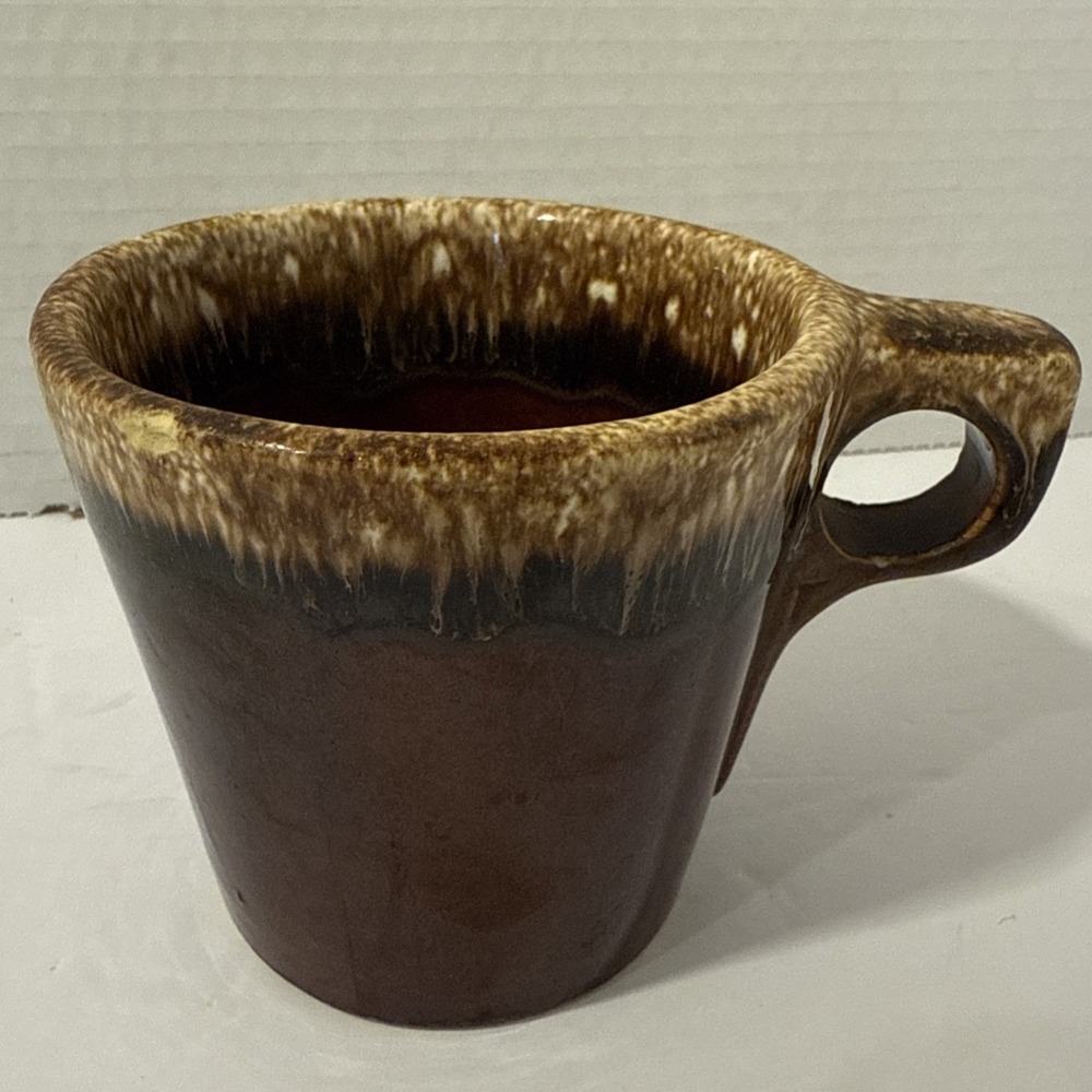 Hull Pottery Oven Proof USA Coffee Mug Tea Cup Brown Drip Glaze Vintage‎